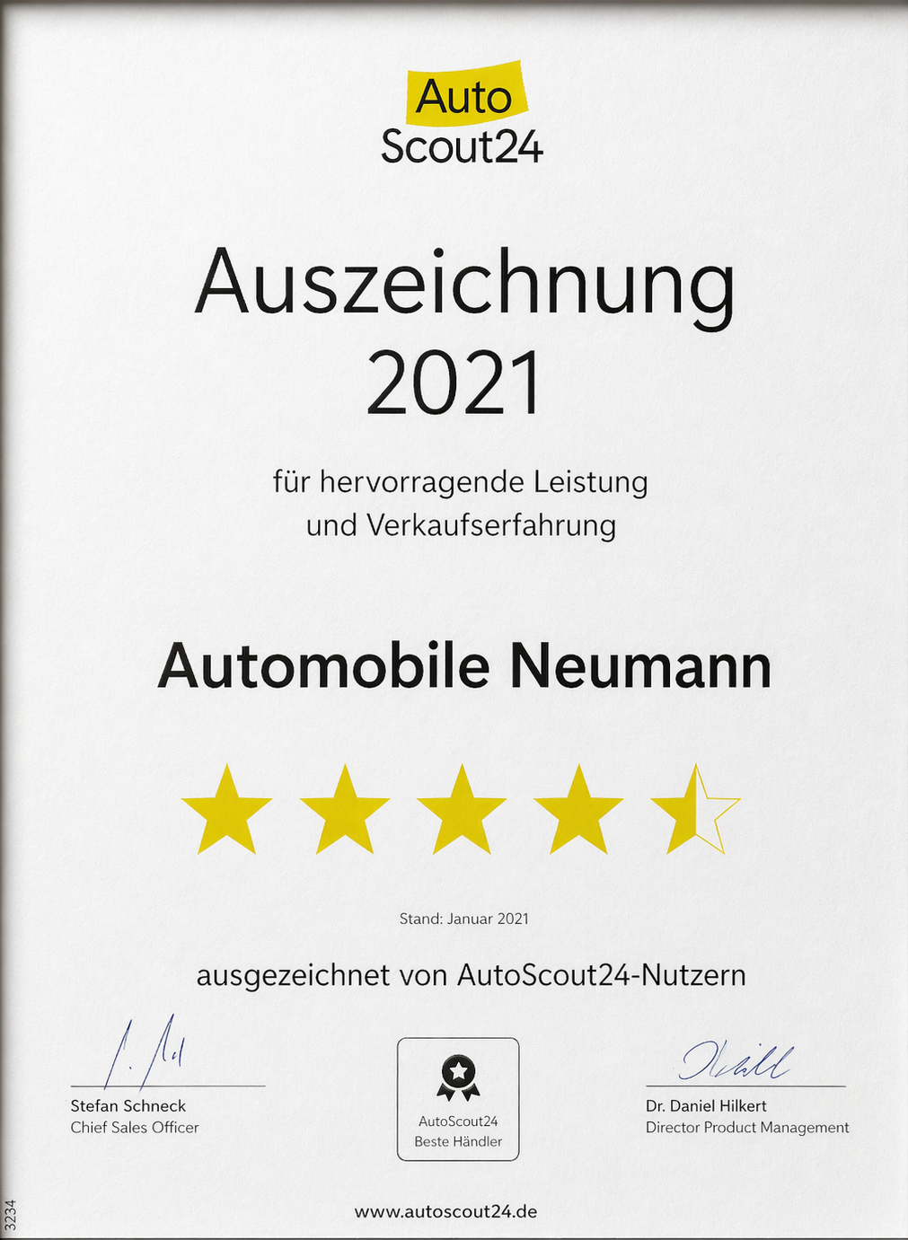 Zertifikat 2021 – AutoScout24 2021