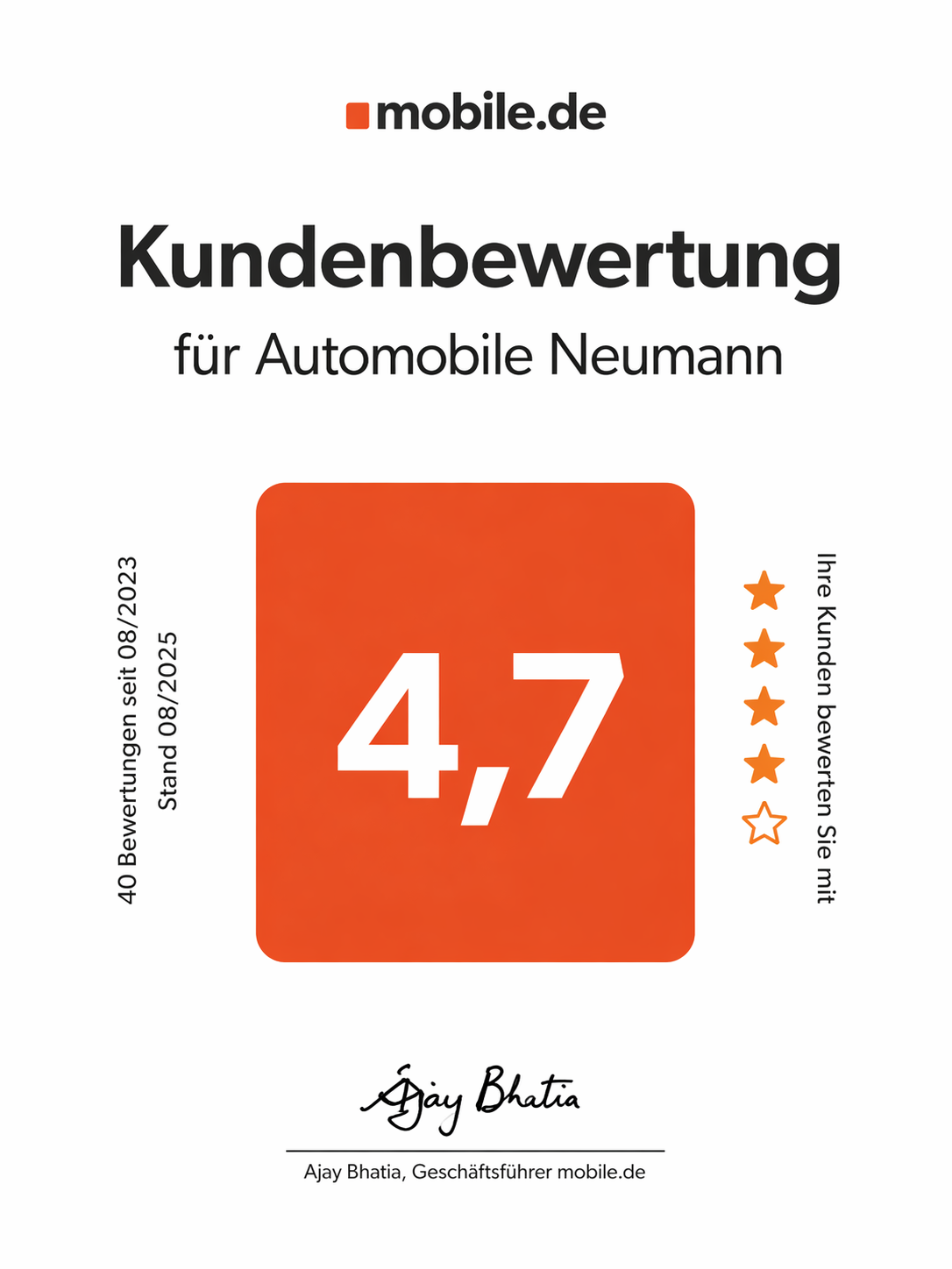 Zertifikat 2025 – mobile.de 2025